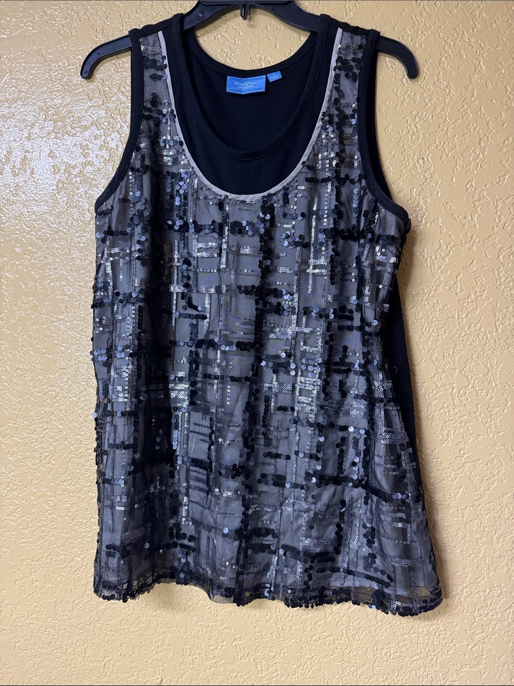 Simply Vera Vera Wang Black Sequin Overlay Tank Top